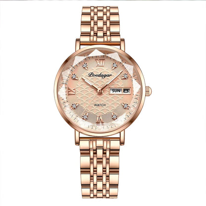 Poedagar 3011 Women's Luxury Quartz Watch – Stainless Steel Band, Waterproof, Luminous, Date
