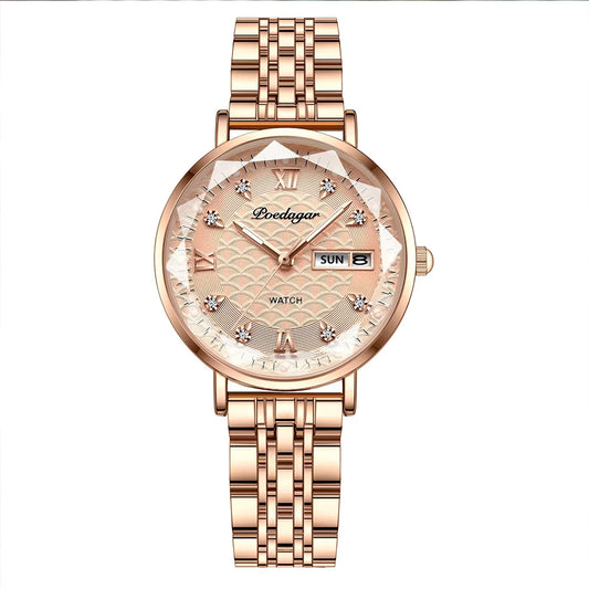 Poedagar 3011 Women's Luxury Quartz Watch – Stainless Steel Band, Waterproof, Luminous, Date
