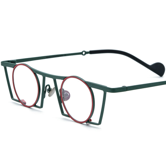 Titanium Small Round Optical Glasses Frame Vintage - Red Green - MCROONS