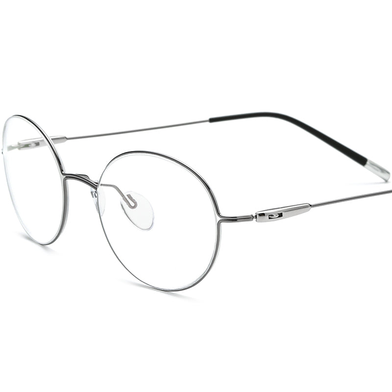 Designer Screwless Titanium Round Optical Glasses - Grey - MCROONS