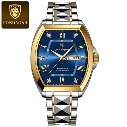 Poedagar 958 Men's Luxury Quartz Watch – Stainless Steel Band, Waterproof, Luminous, Date