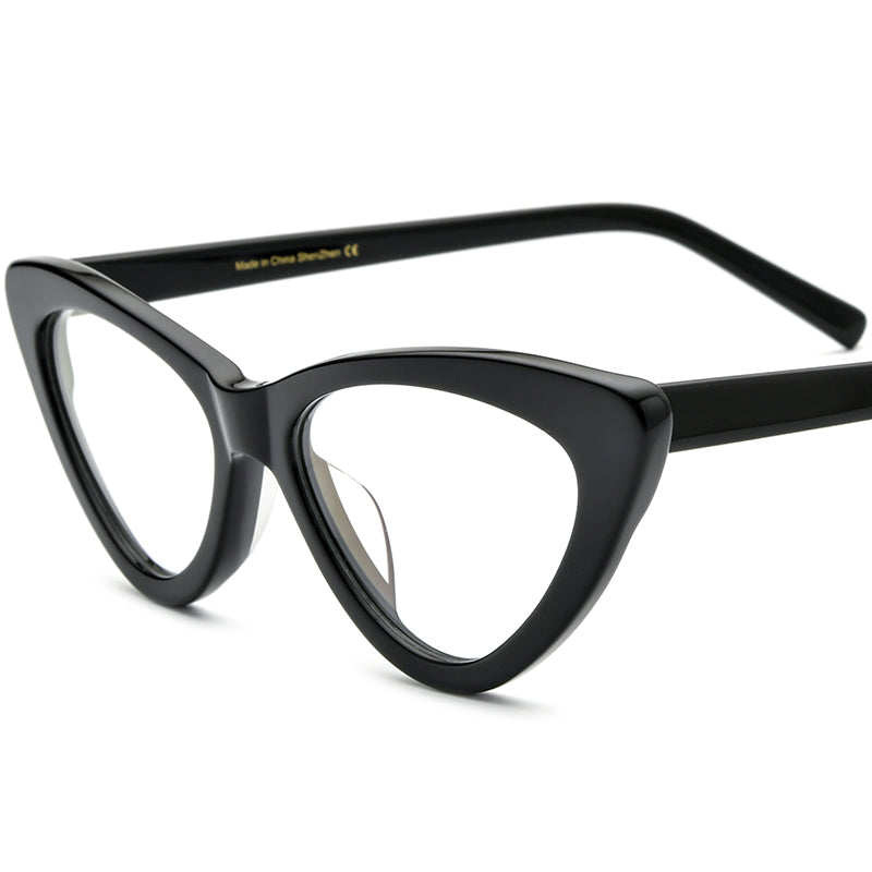 Designer Cat Eye Acetate Optical Glasses Frame - Black - MCROONS