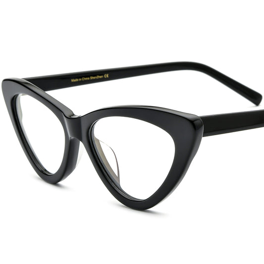 Designer Cat Eye Acetate Optical Glasses Frame - Black - MCROONS