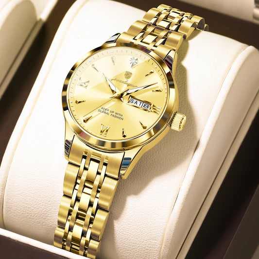 Poedagar 504 Women's Luxury Quartz Watch – Stainless Steel Band, Waterproof, Luminous, Date