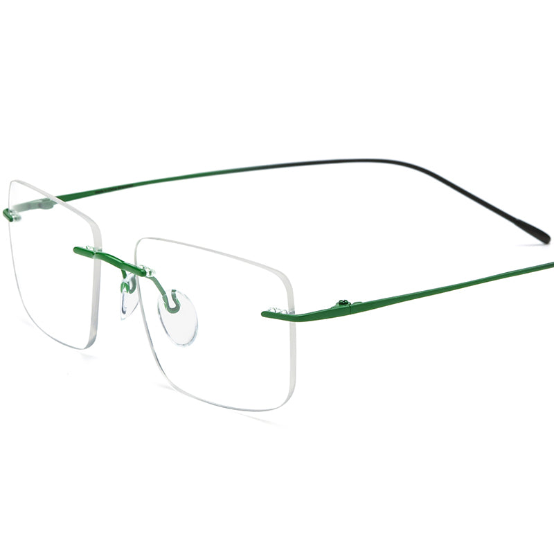 Titanium Square Optical Glasses Frame Rimless Ultralight - Green Gradient Black - MCROONS