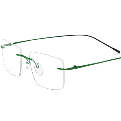 Titanium Square Optical Glasses Frame Rimless Ultralight - Green Gradient Black - MCROONS