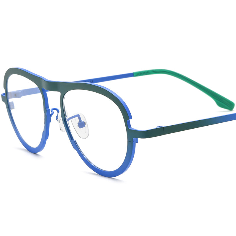 Colourful Titanium Pilot Optical Glasses Frame Retro - Matte Green Blue - MCROONS