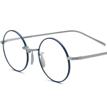 Designer Titanium Round Optical Glasses - Blue - MCROONS