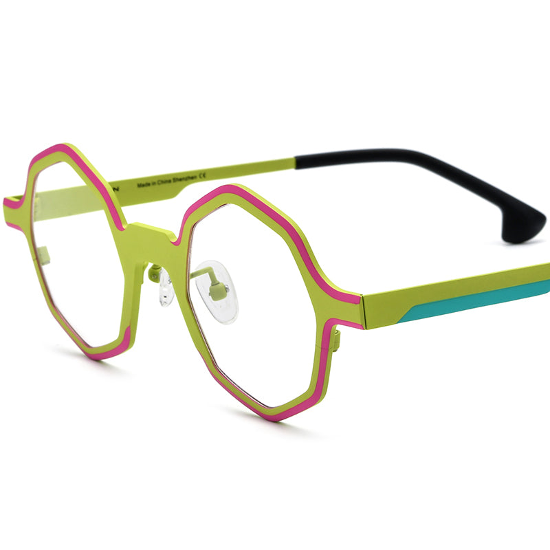 Matte Titanium Octagon Optical Glasses Frame Vintage - Yellow - MCROONS