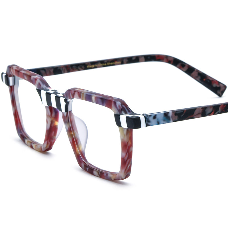 Fashion Multicolour Square Matte Acetate Optical Glasses Frame - Red Flower - MCROONS