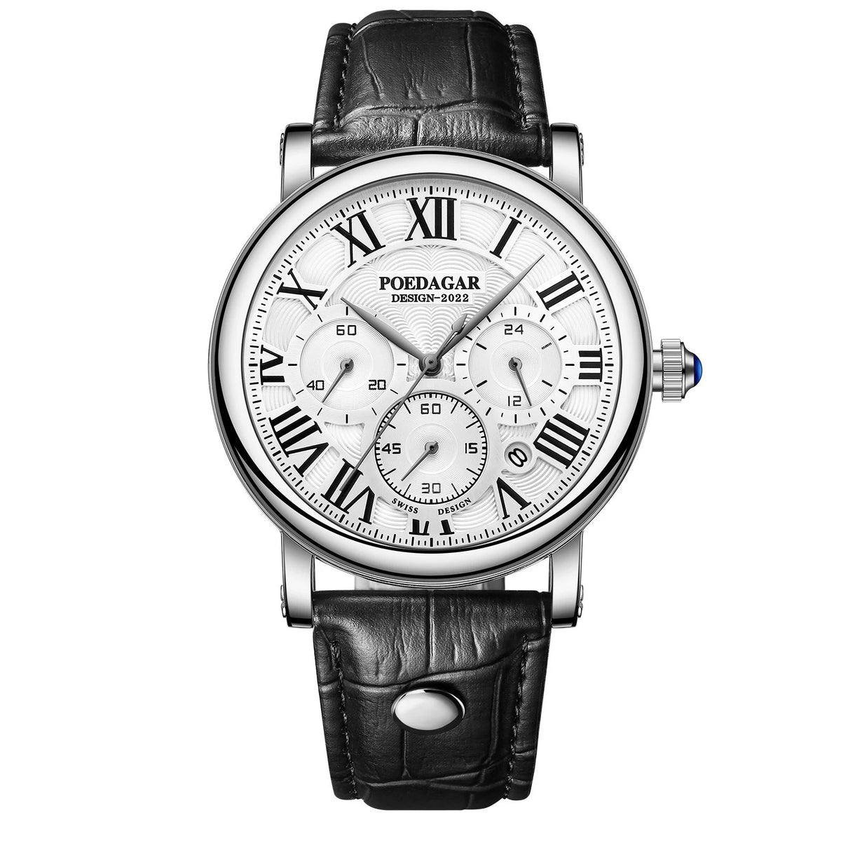 Poedagar 986 Men's Luxury Chronograph Quartz Watch – Leather Strap, Waterproof, Date