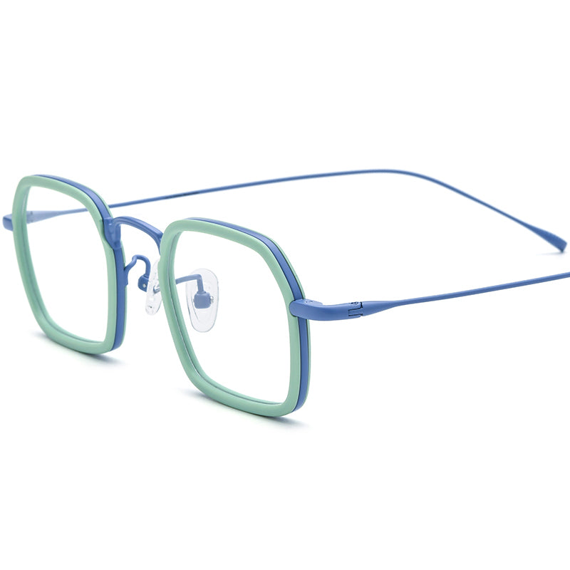 Retro Acetate Titanium Square Optical Glasses - Light Blue - MCROONS