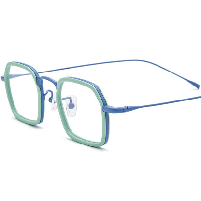 Retro Acetate Titanium Square Optical Glasses - Light Blue - MCROONS