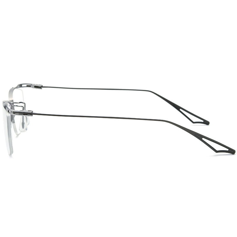Half-Rim Square Titanium Optical Glasses Frame Lightweight - MCROONS - Silver Grey side view