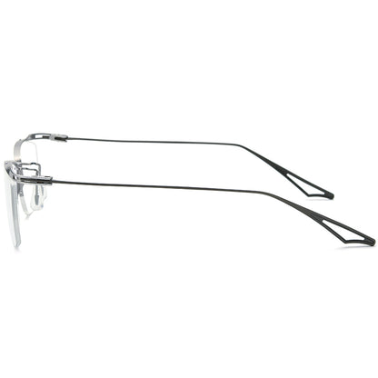 Half-Rim Square Titanium Optical Glasses Frame Lightweight - MCROONS - Silver Grey side view