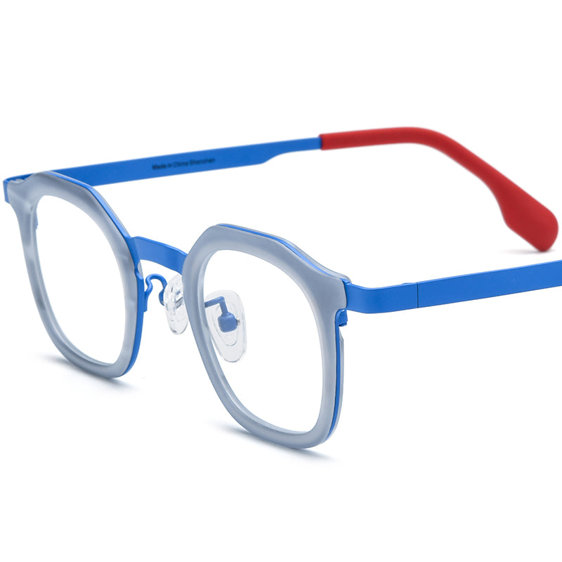 Acetate Titanium Square Optical Glasses Frame - Blue - MCROONS