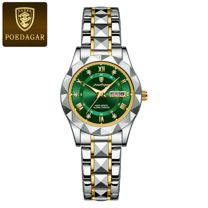 Poedagar 306 Women's Luxury Quartz Watch – Stainless Steel Band, Waterproof, Luminous, Date