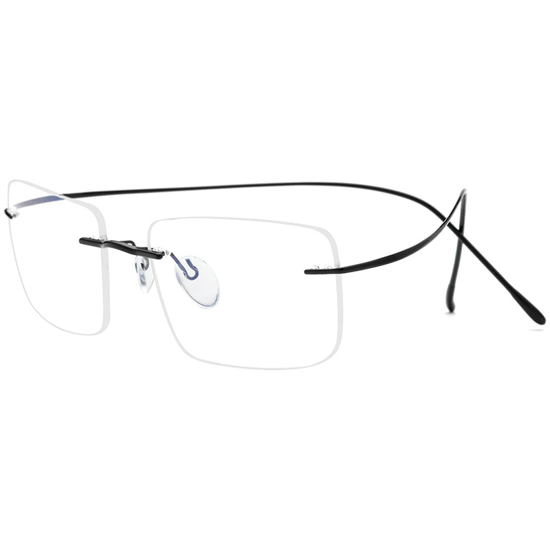 Rimless Titanium Square Optical Glasses Frame - Black - MCROONS