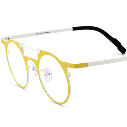Colourful Titanium Round Optical Glasses Frame Designer - Yellow White - MCROONS