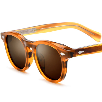 Vintage Round Acetate Polarized Sunglasses UV400 - Leopard Brown - MCROONS
