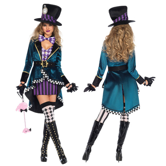 Plus size whimsical tea party hat costume by Mcroons, featuring a playful, fancy dress Halloween outfit with a decorative hat.