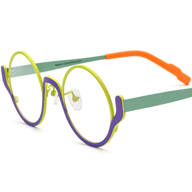Colourful Titanium Round Optical Glasses Frame - Matte Green Purple Frame - MCROONS