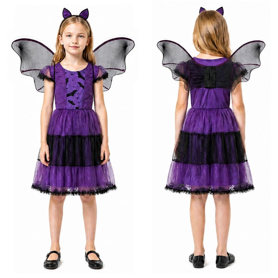 Purple Witch Wing Costume by Mcroons featuring vibrant purple fabric and detailed wing design for a magical look.