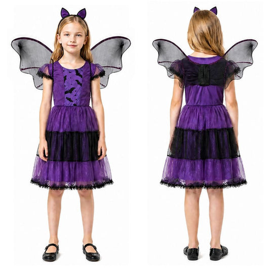 Purple Witch Wing Costume by Mcroons featuring vibrant purple fabric and detailed wing design for a magical look.