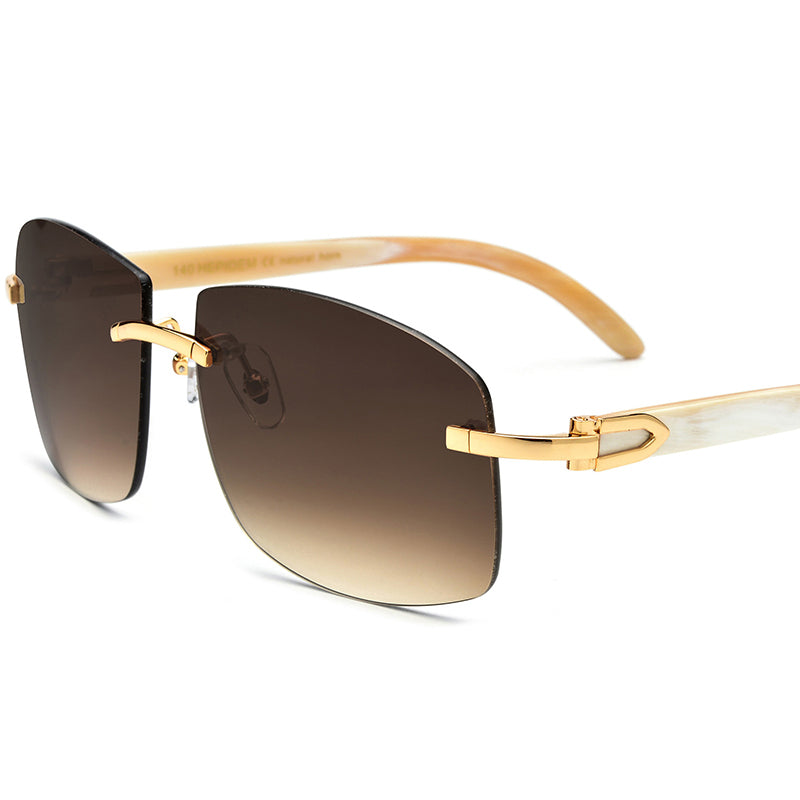 Mottled Buffalo Horn Rimless Square Sunglasses - MCROONS - White Horn