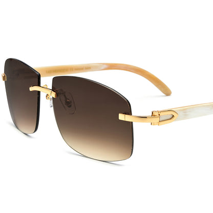 Mottled Buffalo Horn Rimless Square Sunglasses - MCROONS - White Horn