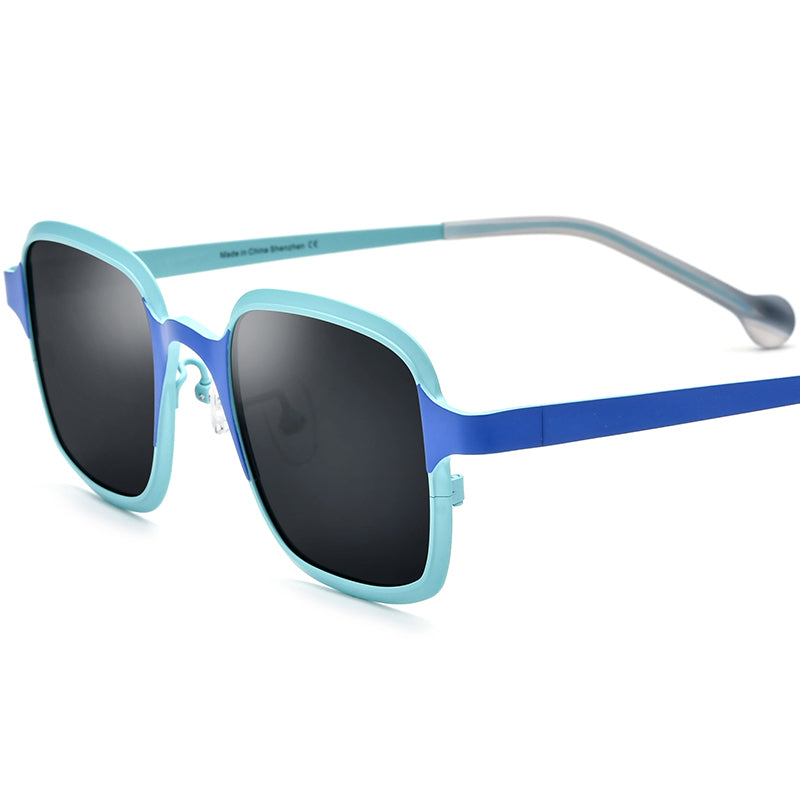 Colourful Titanium Square Polarised Sunglasses Vintage - Light Blue Gray Lens - MCROONS