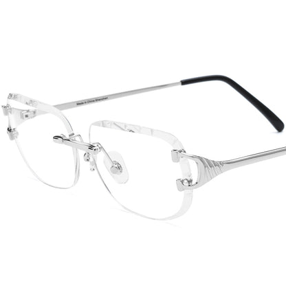 Designer Rimless Square Metal Optical Glasses Frame - MCROONS - Silver