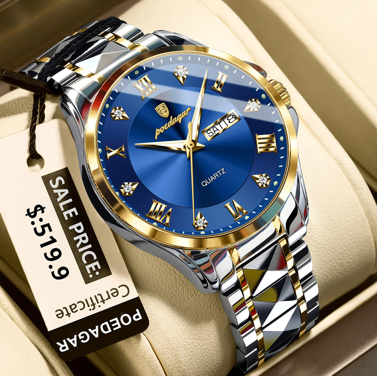 Poedagar 883 Men's Luxury Quartz Watch – Stainless Steel Band, Waterproof, Luminous, Date