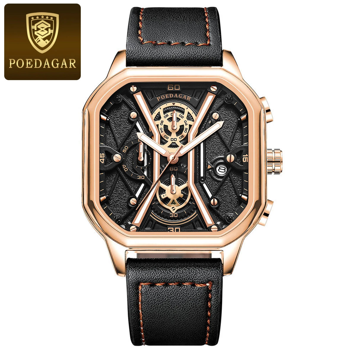 Poedagar 922 Men's Luxury Chronograph Quartz Watch – Leather Strap, Waterproof, Luminous, Date