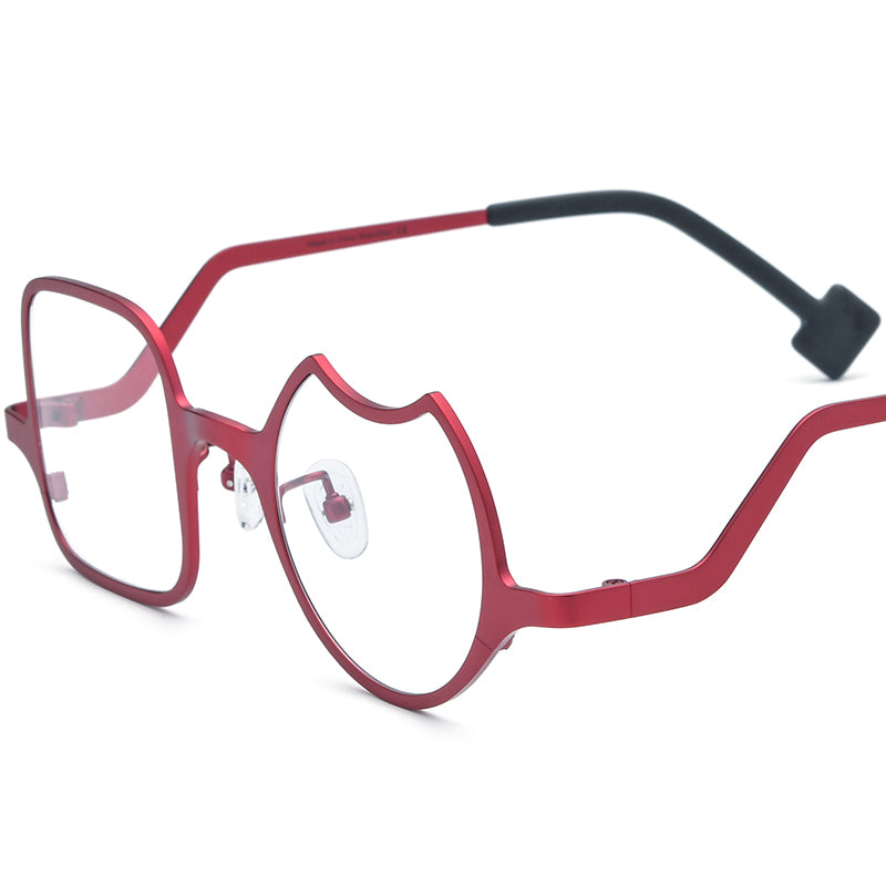 Colourful Titanium Irregular Optical Glasses Frame - Matte Red Frame - MCROONS