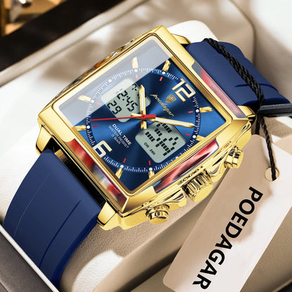 Poedagar E109 Men's Luxury Chronograph Quartz Watch – Silicone Strap, Waterproof, Luminous, Date