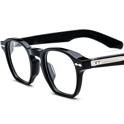 Vintage Square Acetate Optical Glasses Frame - Black Silver - MCROONS
