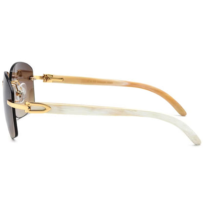 Mottled Buffalo Horn Rimless Square Sunglasses - MCROONS - Black White Horn side view