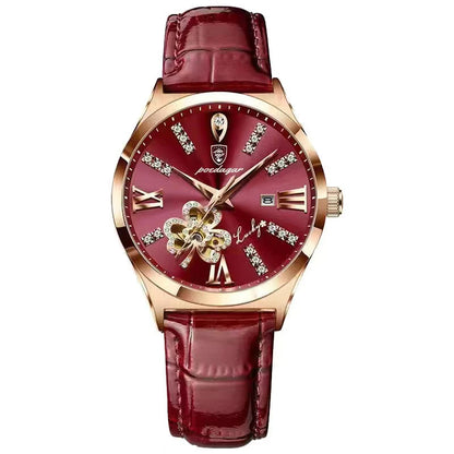 Poedagar 328 Women's Luxury Quartz Watch – Leather Strap, Waterproof, Date