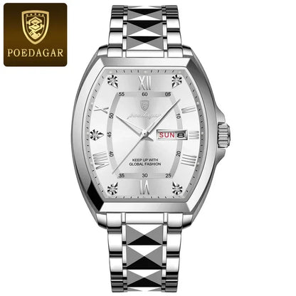Poedagar 958 Men's Luxury Quartz Watch – Stainless Steel Band, Waterproof, Luminous, Date