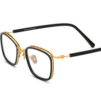 Acetate Titanium Square Optical Glasses Frame - Black Gold - MCROONS