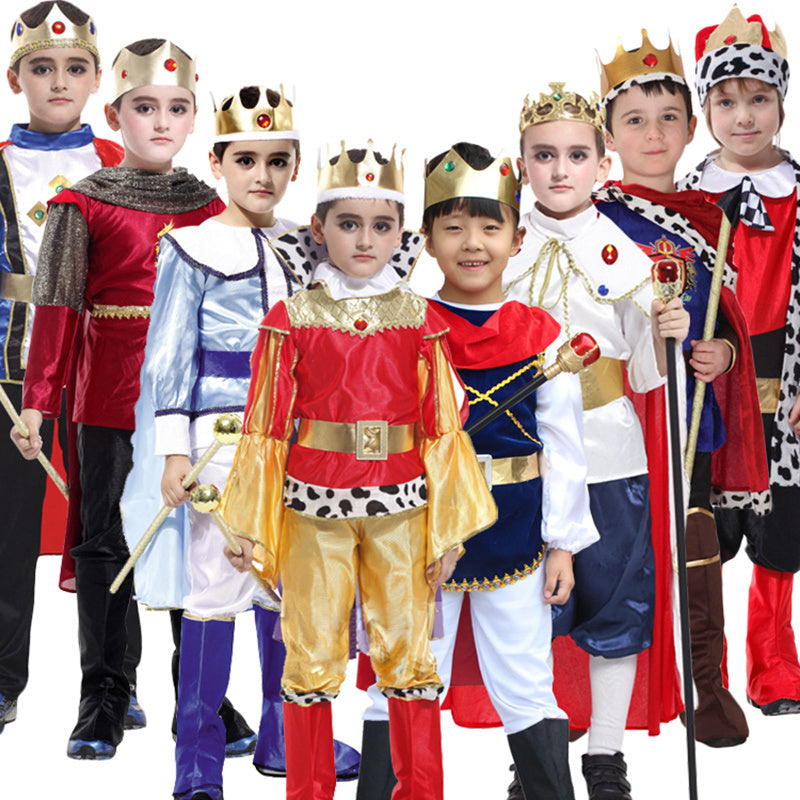 Little Prince King boys Halloween costume by MCROONS, featuring a regal crown and royal attire for kids.