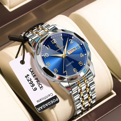 Poedagar 852 Men's Luxury Quartz Watch – Stainless Steel Band, Waterproof, Luminous, Date