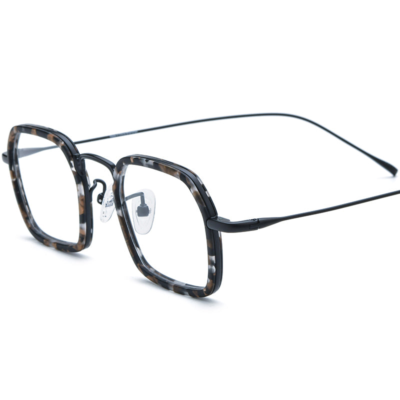 Retro Acetate Titanium Square Optical Glasses - Black - MCROONS