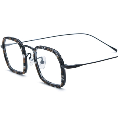 Retro Acetate Titanium Square Optical Glasses - Black - MCROONS