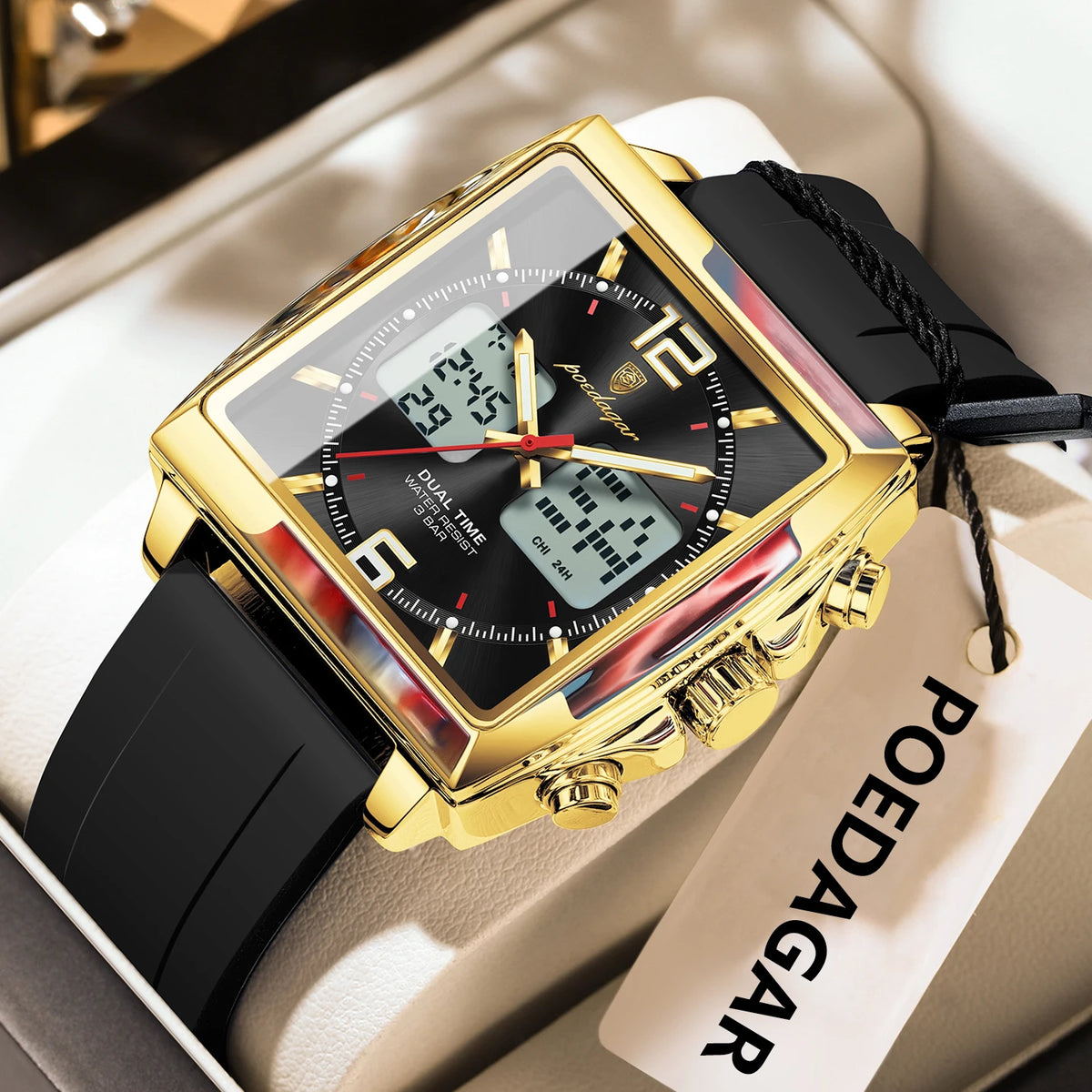 Poedagar E109 Men's Luxury Chronograph Quartz Watch – Silicone Strap, Waterproof, Luminous, Date