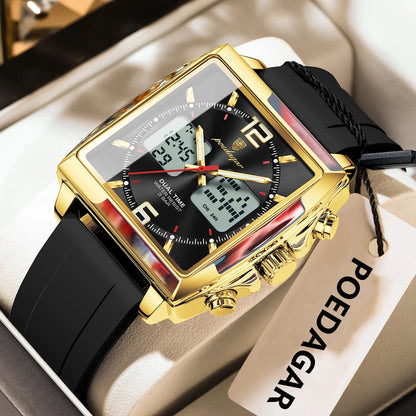 Poedagar E109 Men's Luxury Chronograph Quartz Watch – Silicone Strap, Waterproof, Luminous, Date