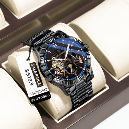 Poedagar 1415 Men's Luxury Automatic Mechanical Watch – Stainless Steel Band, Waterproof, Luminous, Date