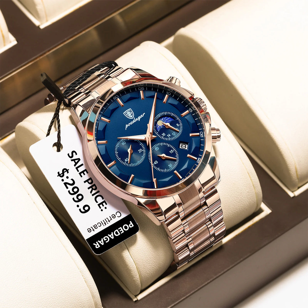 Poedagar 928 Men's Luxury Chronograph Quartz Watch – Stainless Steel Band, Waterproof, Luminous, Date