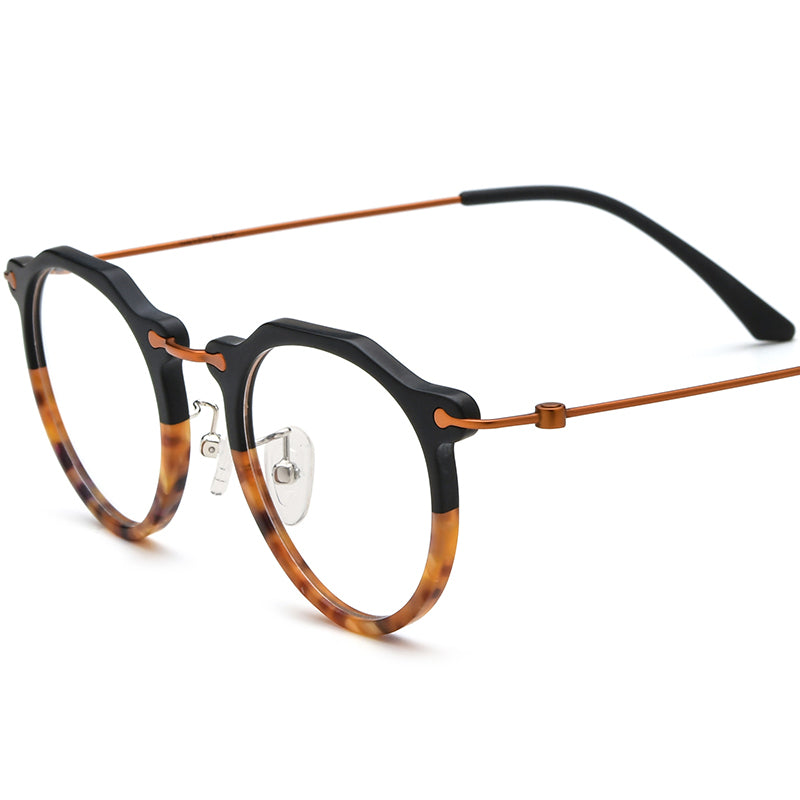 Acetate Titanium Round Optical Glasses Frame Vintage - MCROONS - Black Orange